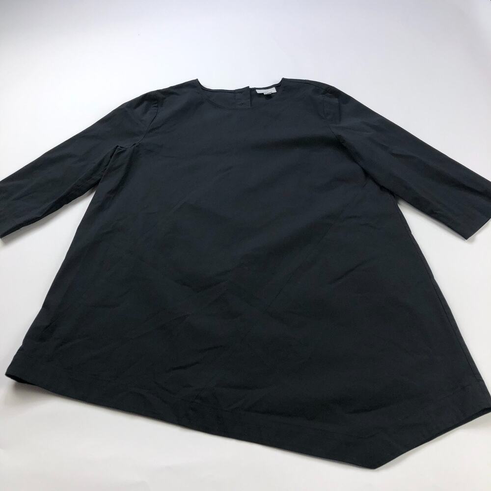 J.Jill Medium Asymmetrical 3/4 Sleeve Pullover Back Button Top Blouse Black MINT